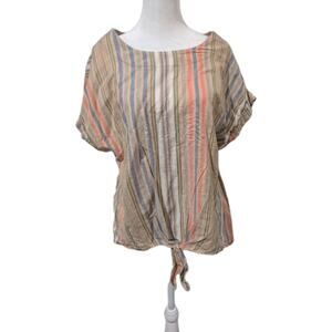 Cruel Denim Striped Tie Shirt Women's Size Large 100% Cotton Tunic Top Blouse